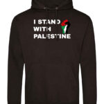 JH001 JBK FRONT Free Palestine Hoodie Black - HasnaGifts - Qubi - I Stand With Palestine plus Fist Large logo