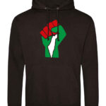 JH001 JBK FRONT Free Palestine Hoodie Black - HasnaGifts - Qubi - Palestine Fist Large logo