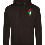 JH001 JBK FRONT Free Palestine Hoodie Black - HasnaGifts - Qubi - Palestine Fist New Small logo