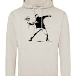 JH001 NTS FRONT Natural Stone Free Palestine Hoodie Black - HasnaGifts - Qubi - Palestine boy throwing flowers Large logo